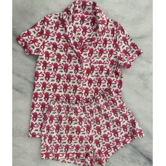 Roller Rabbit Monkey Polo Pajamas Short Set in Pink, XXS - Picture 1 of 5